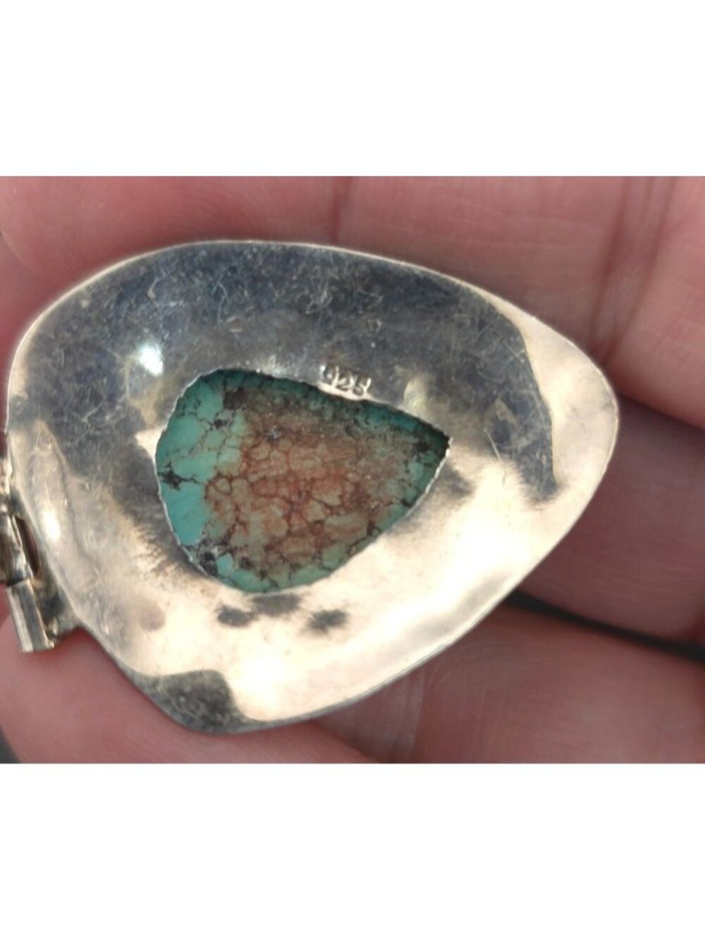 Vintage Natural Turquoise Pendant Sterling Silver 925 Boho Teardrop Handcrafted - Picture 9 of 11
